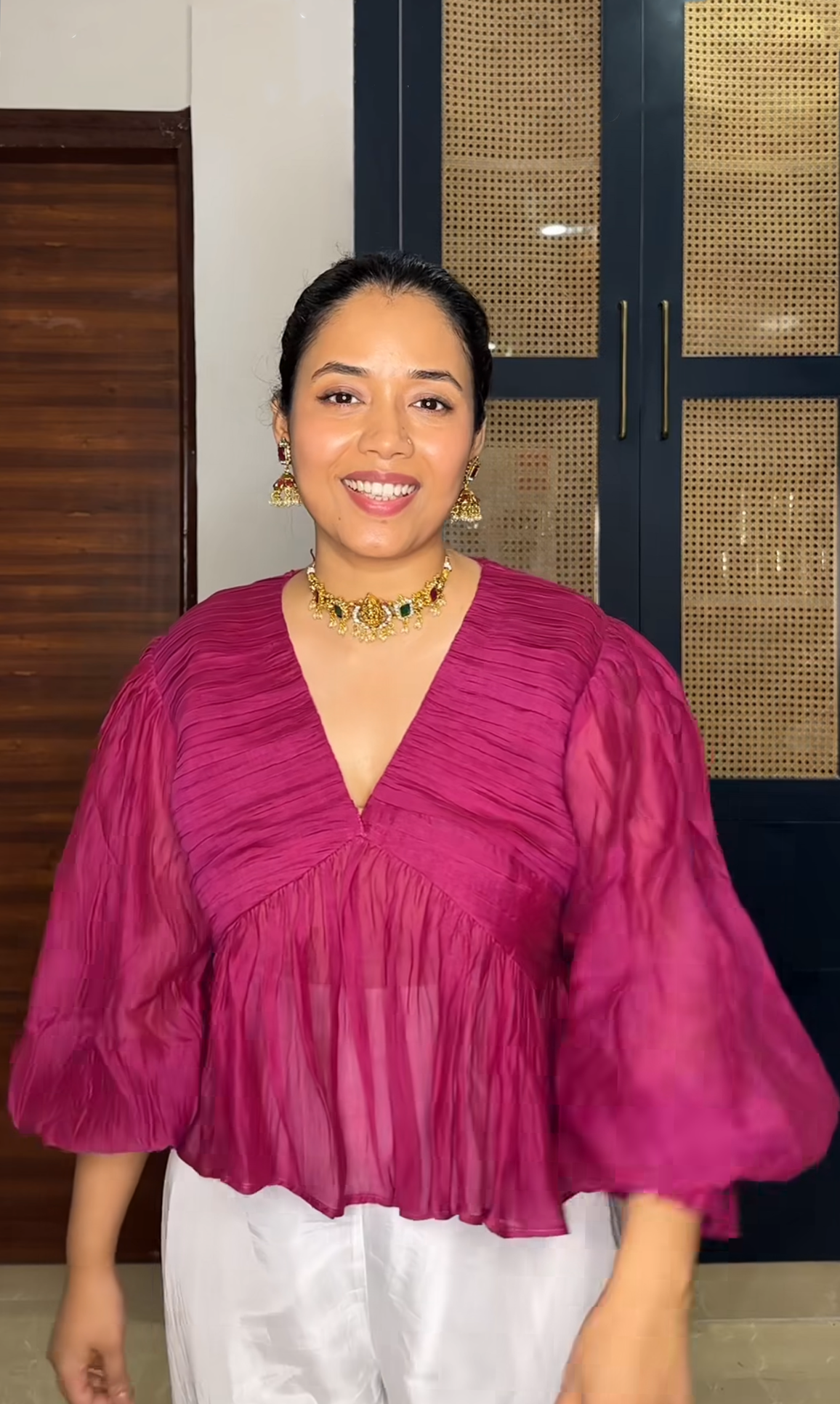 Gulabi Chanderi Top
