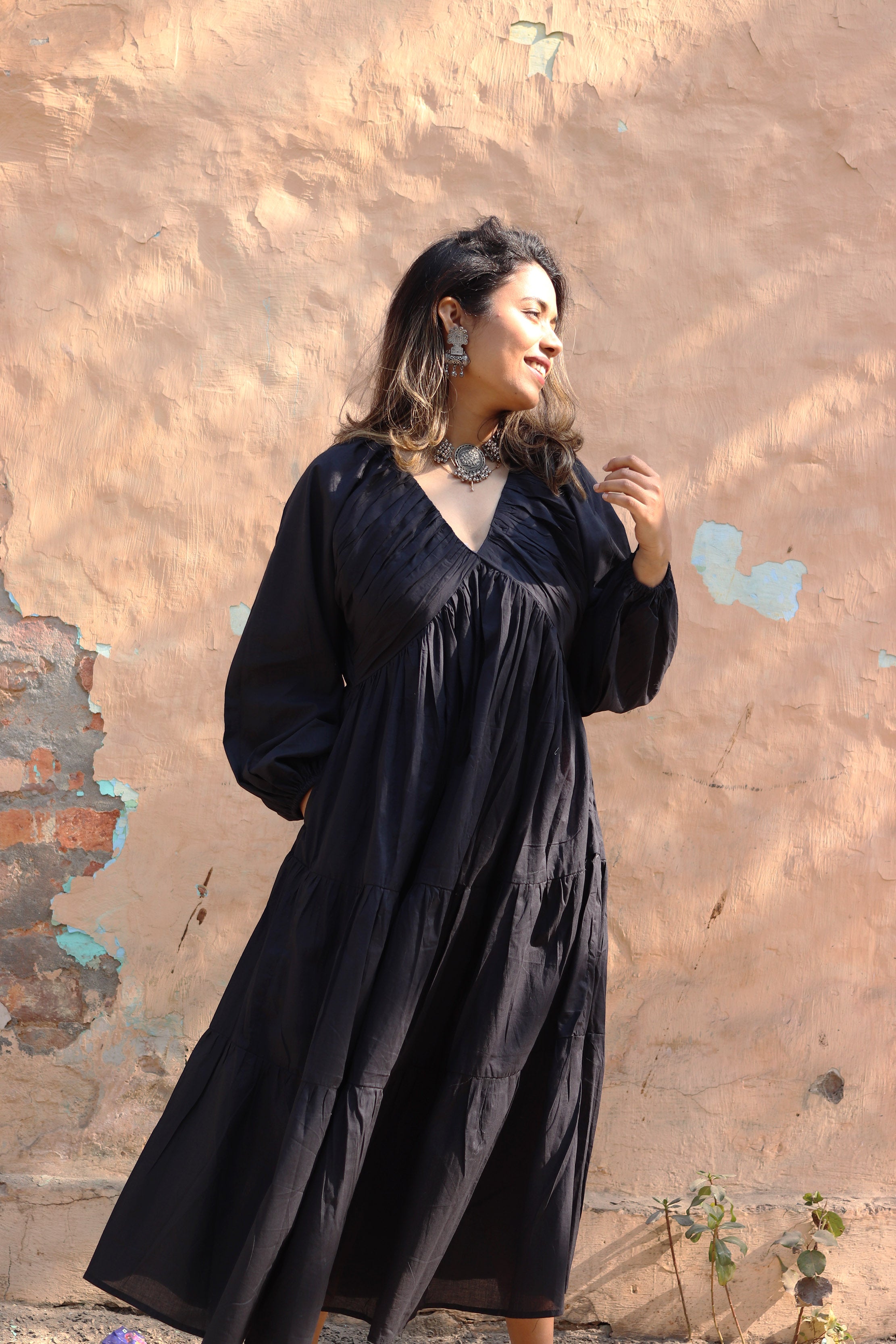 Noir Black Detailed Maxi Dress