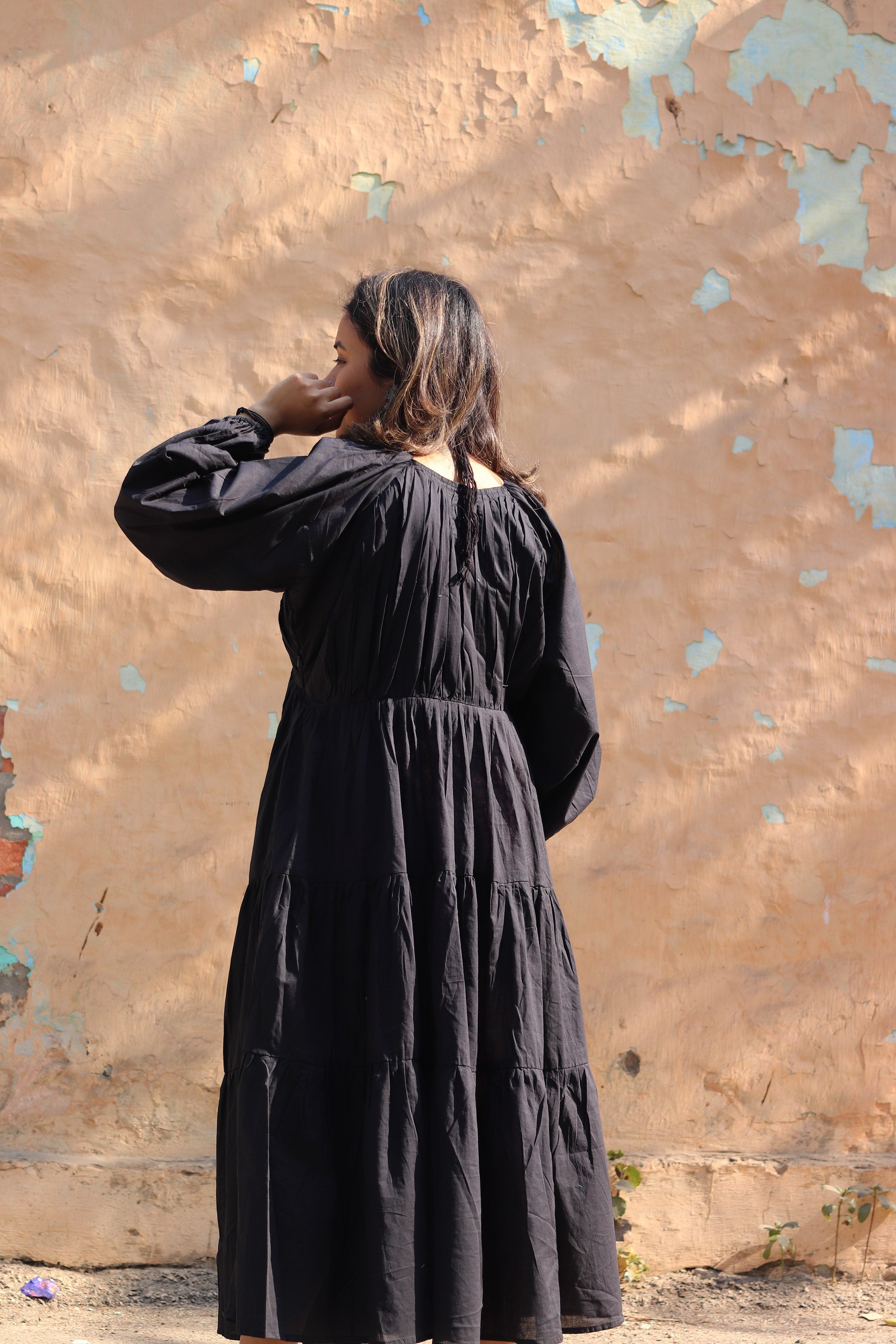 Noir Black Detailed Maxi Dress