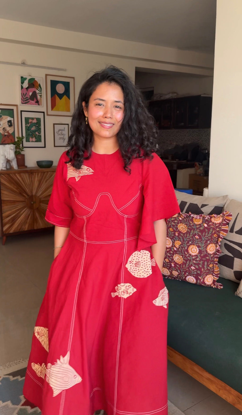 Crimson Reef Appliqué Dress