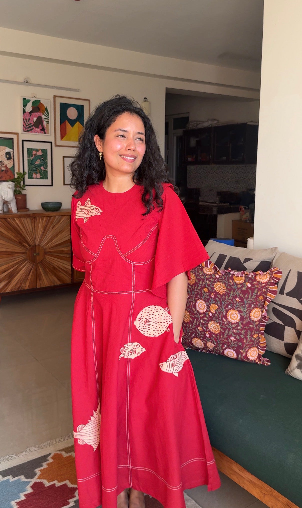 Crimson Reef Appliqué Dress
