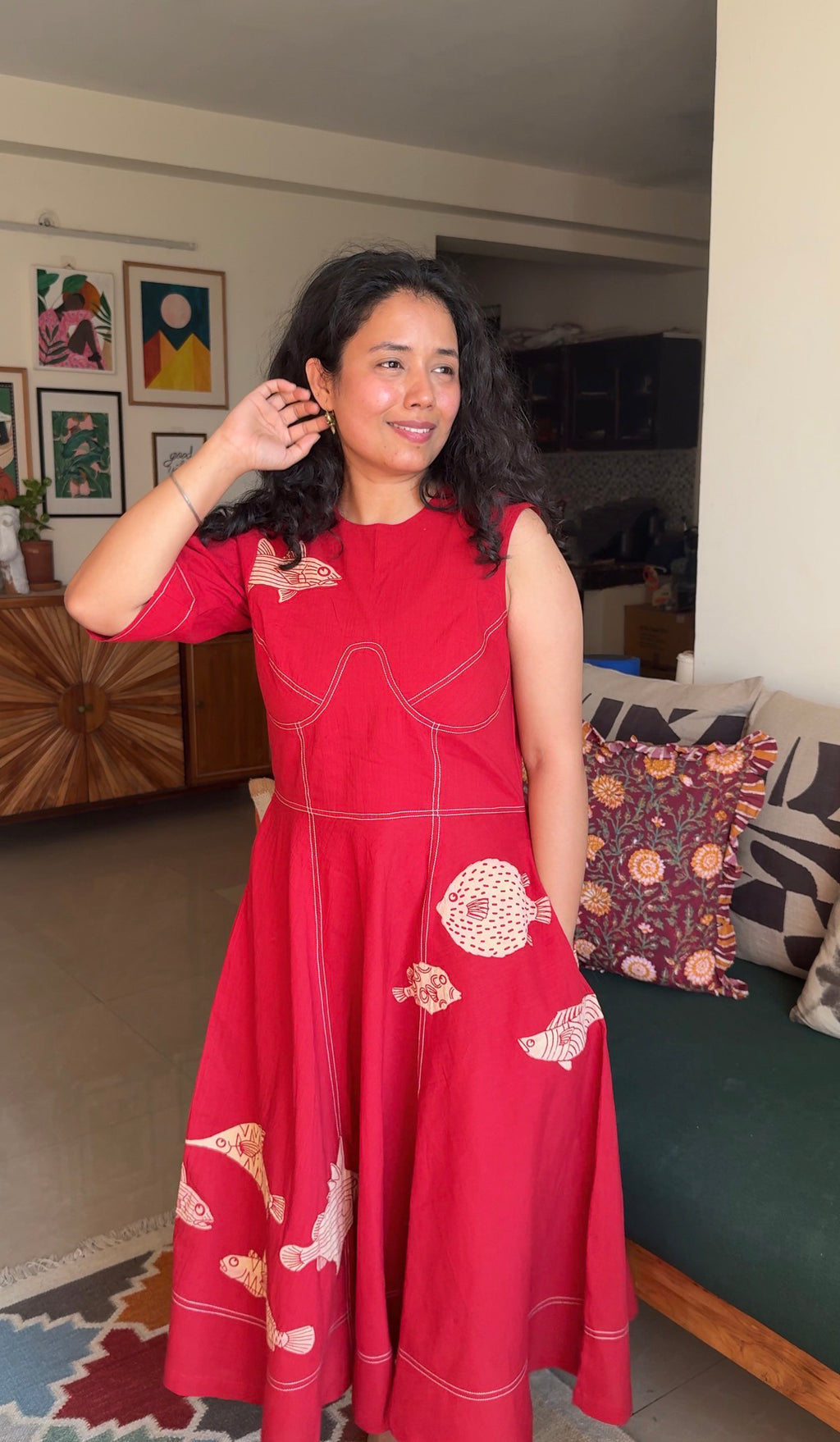 Crimson Reef Appliqué Dress