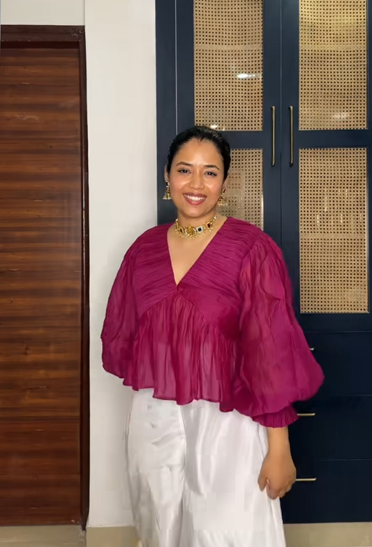 Gulabi Chanderi Top