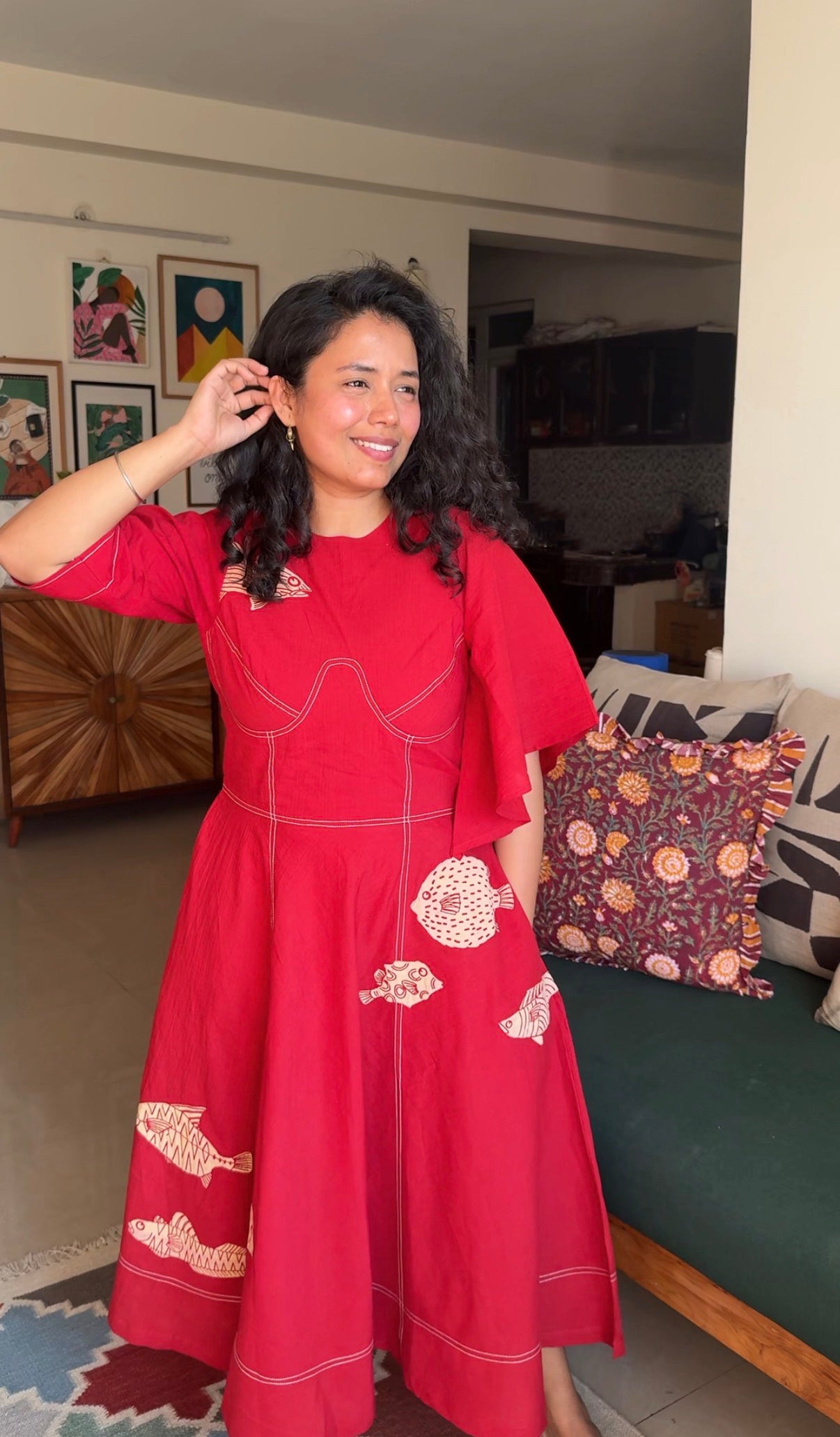 Crimson Reef Appliqué Dress