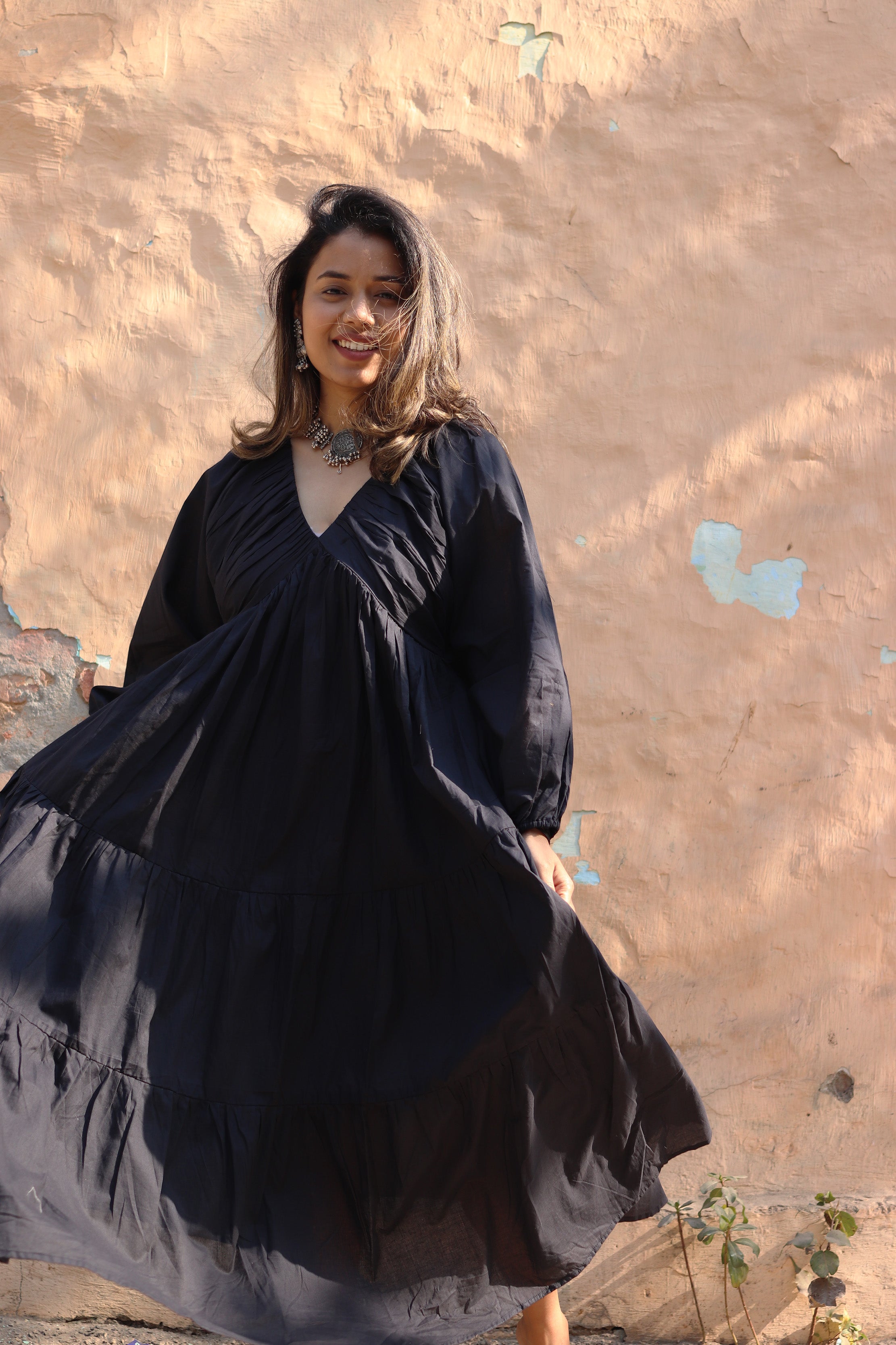 Noir Black Detailed Maxi Dress