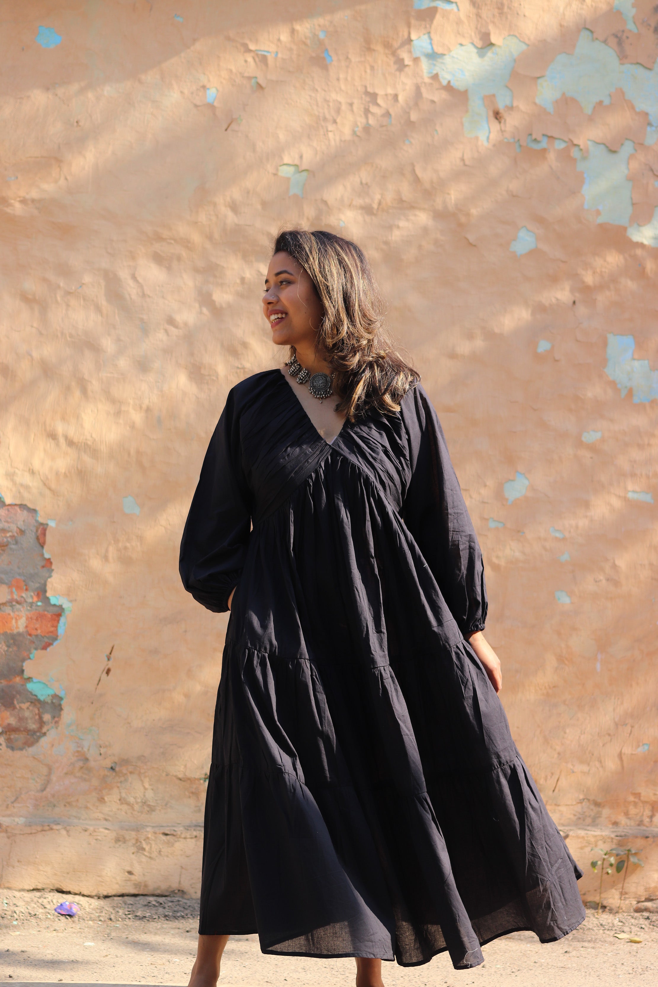 Noir Black Detailed Maxi Dress